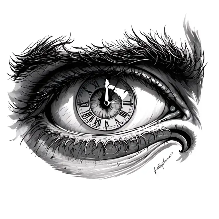 Man Right Eye With Clock In The Puppil
