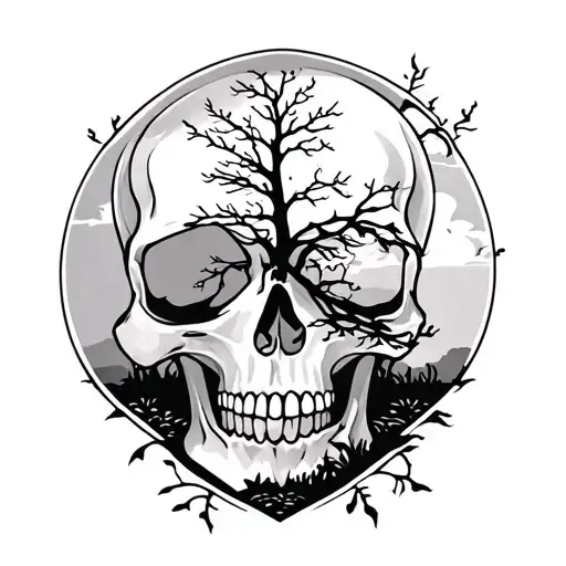Skull And Trees Tatoo Design