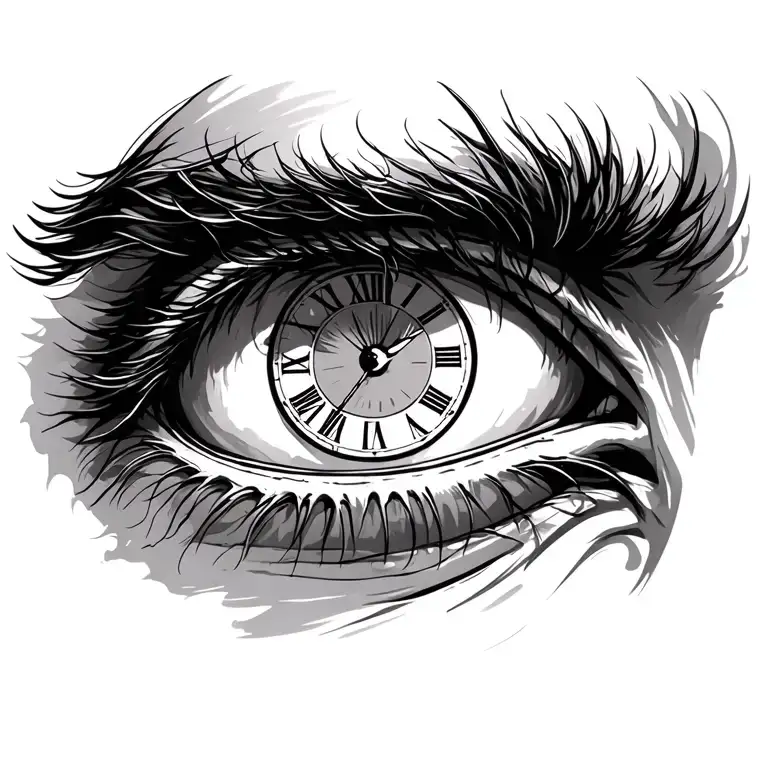 Man Right Eye With Clock In The Puppil