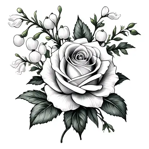 Lilly Of The Valley And Rose Bouquet Tattoo Fine Line