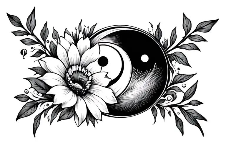 Flower And Ying Yang Symbol