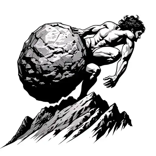 Sisyphus Carrying Ahuge Boulder Up A Mountain