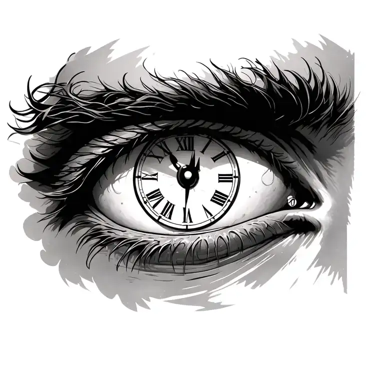 Man Right Eye With Clock In The Puppil