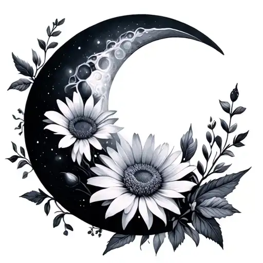 Aster Flowers Crescent Moon