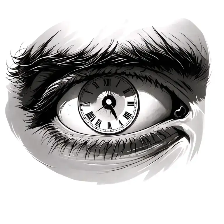 Man Right Eye With Clock In The Puppil