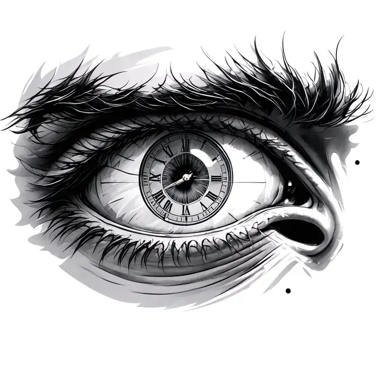 Man Right Eye With Clock In The Puppil