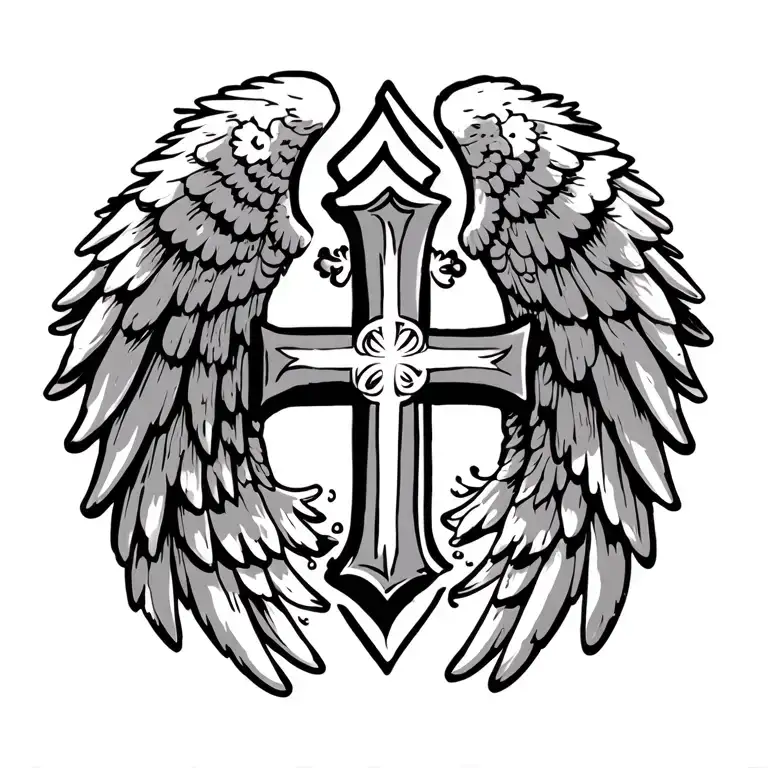 Angle Wings With A Cross And In Between That Cross Says Mom