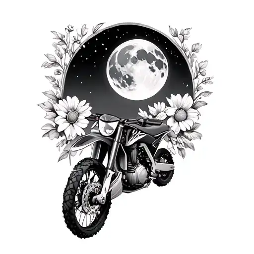 Ktm Dirtbike And A Moon And Flowers Growing Around It