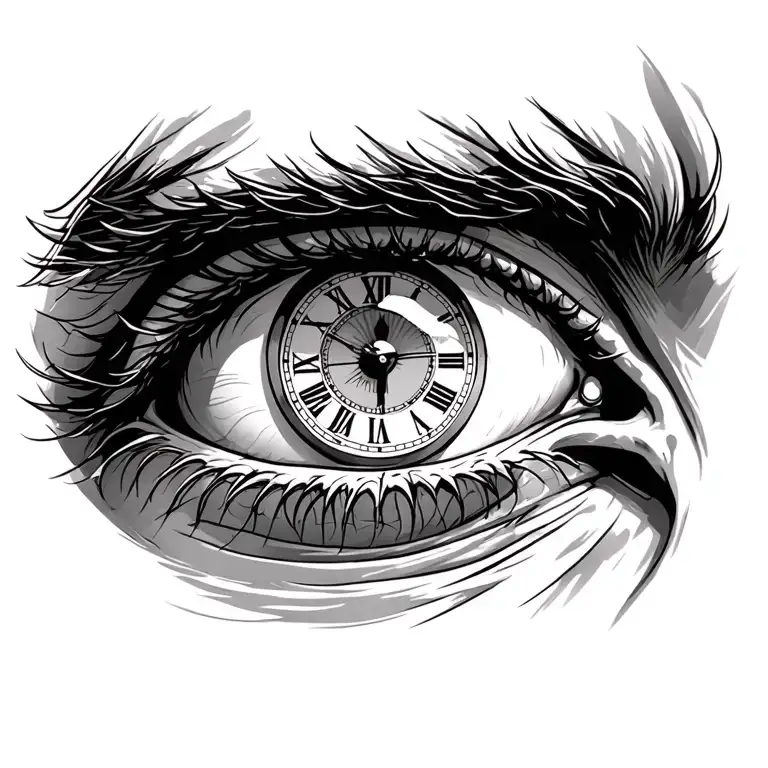 Man Right Eye With Clock In The Puppil