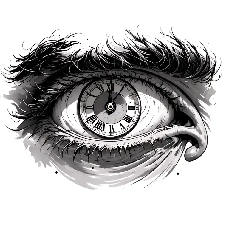 Man Right Eye With Clock In The Puppil