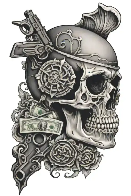 Money With Skull Smoking Gun
