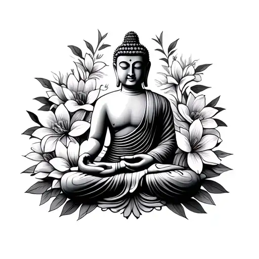 Buddha Surrounded By Flowers
