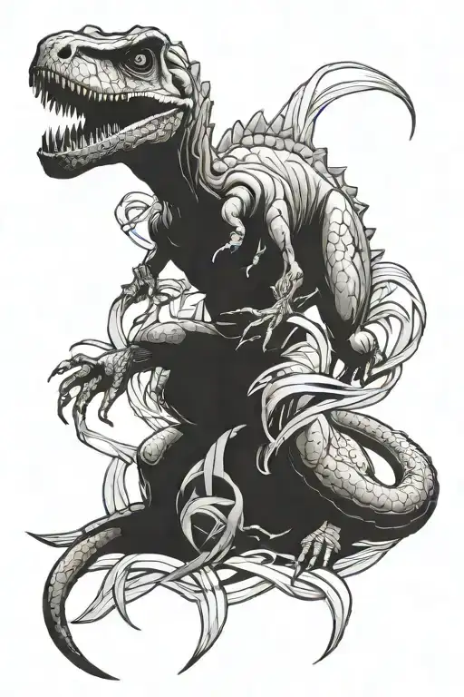 Dinosaur And Cancer Ribbon Intertwined