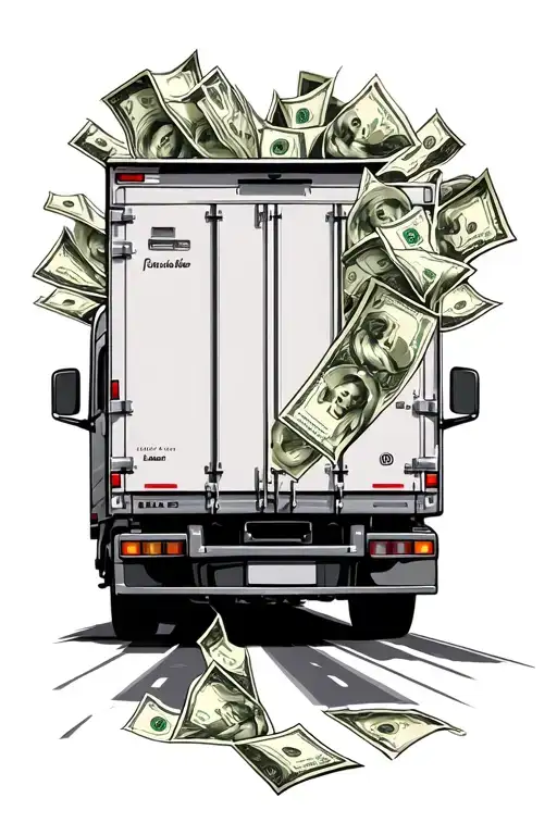 The Back Transporting Truck On Autobahn Going To Turkey Whith A Trail Of Money Falling Off
