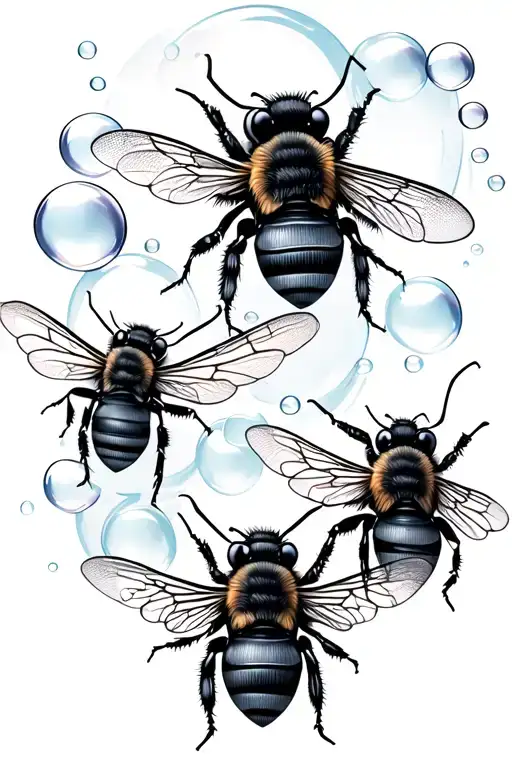 Multiple Bee's And Bubbles