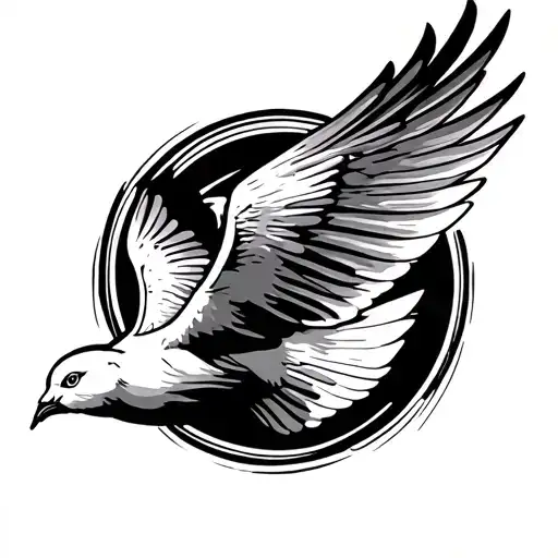 Dove Soaring Below Thick Lines