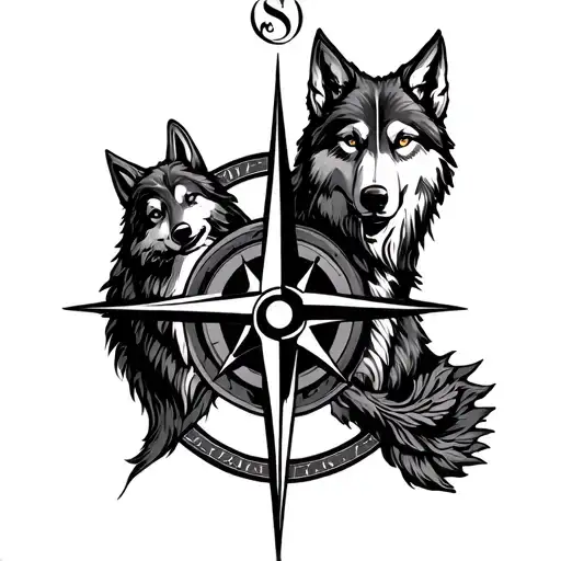 Family Symbol With A Wolf And A Compass