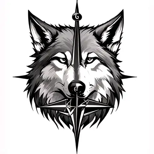Wolf Head And A Compass