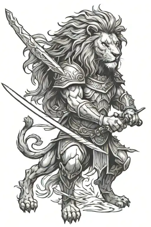 Lion That Fades Into A Warrior Wielding A Sword