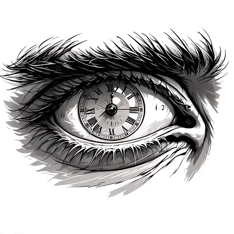 Mans Right Eye With Clock In The Puppil