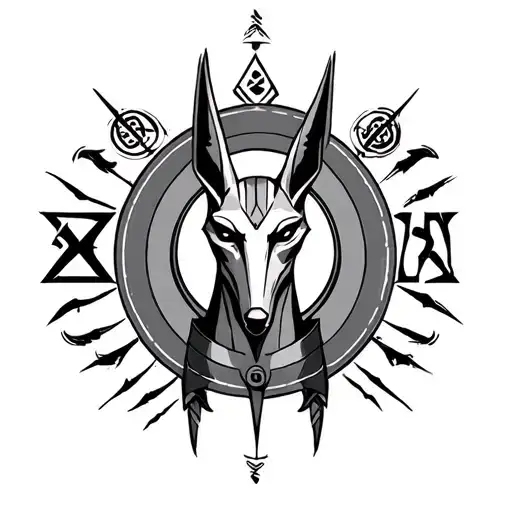 Aggressive Anubis In A Circle Of Runes