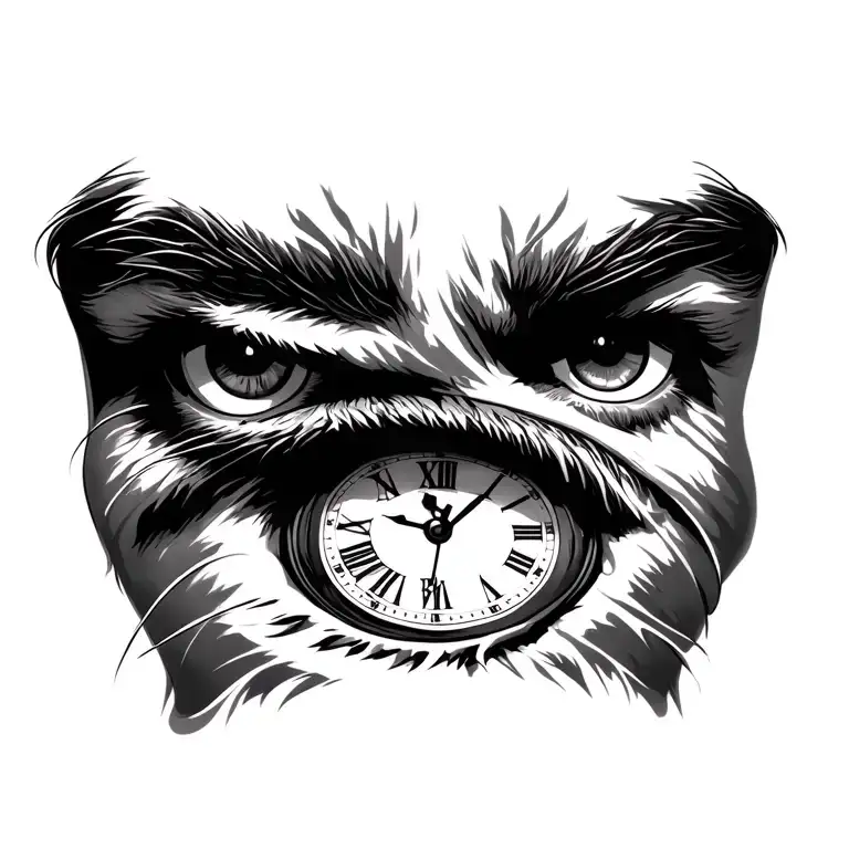 Mans Right Eye With A Clock In The Puppil