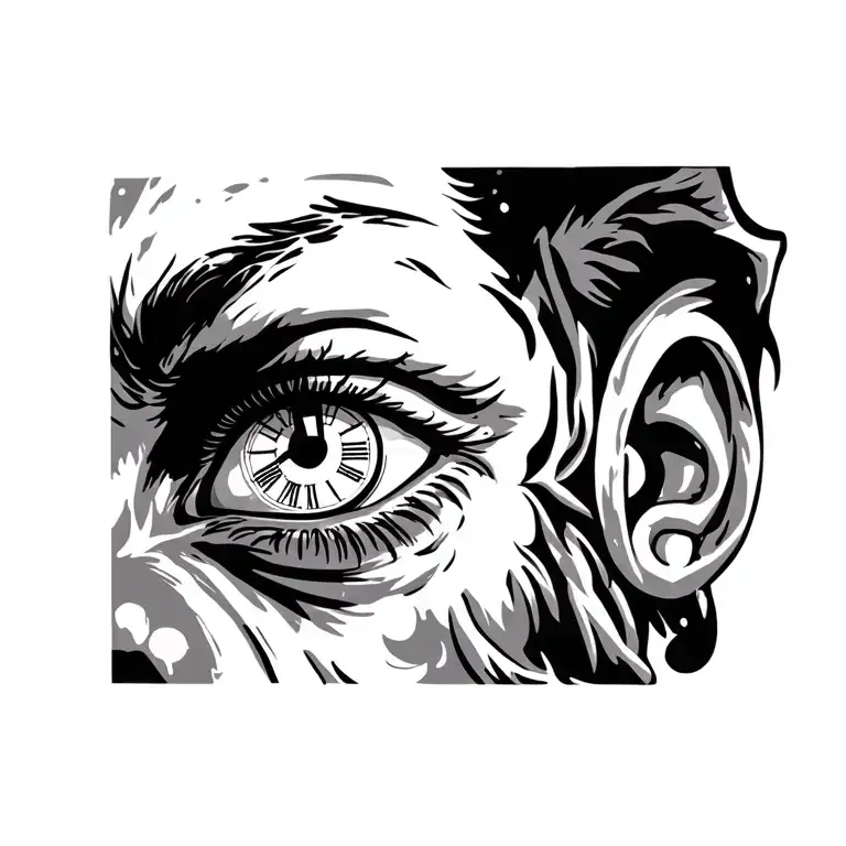 Mans Right Eye With A Clock In The Puppil