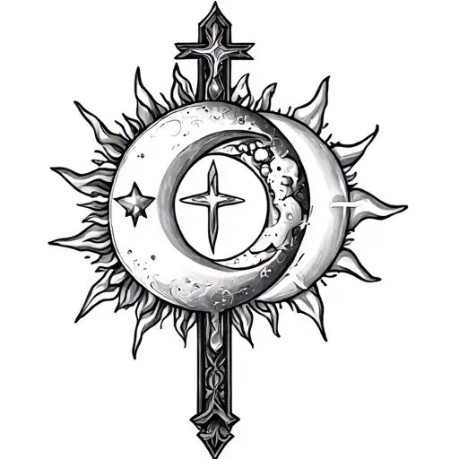 Sun Moon Stars And A Cross Intertwined