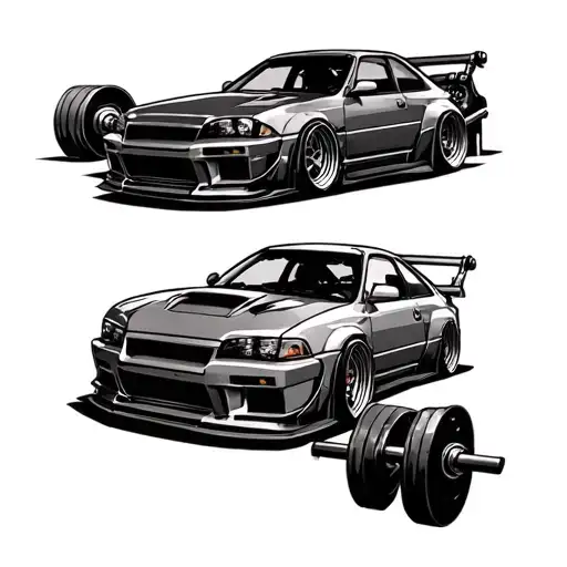 Jdm Cars And Lifting Weights In A Gym
