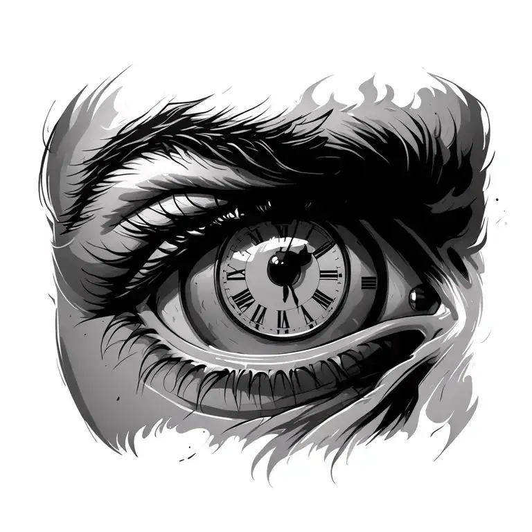 Mans Right Eye With A Clock In The Puppil