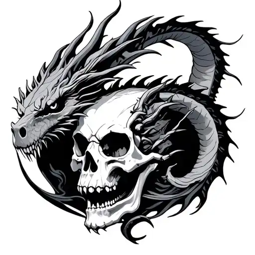 Skull And Dragon Flying