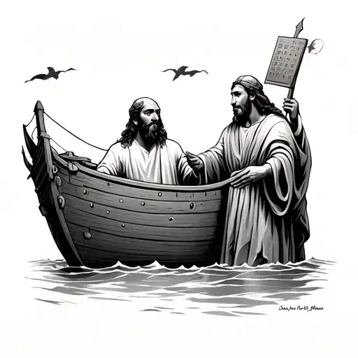 Noah Ark And Moses Holding The Tablets