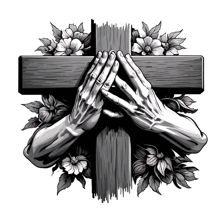Hands Praying To Jesus On The Cross