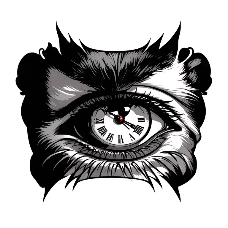 Mans Right Eye With A Clock In The Puppil