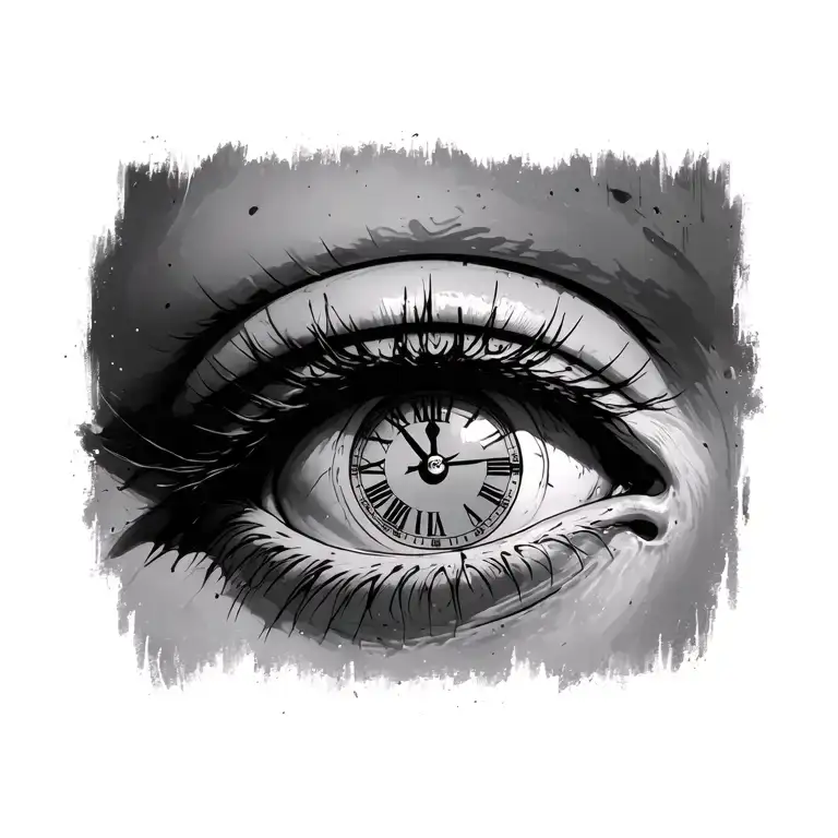 Mans Right Eye With A Clock In The Pupill