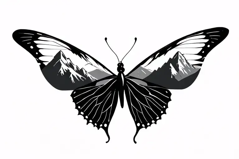 Minimalist Butterfly And Mountains