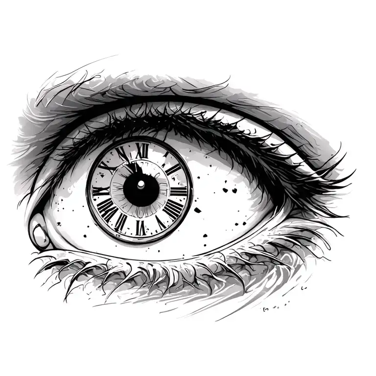 Mans Right Eye With A Clock In The Pupill