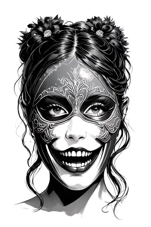 Masked Woman Showing Teeth