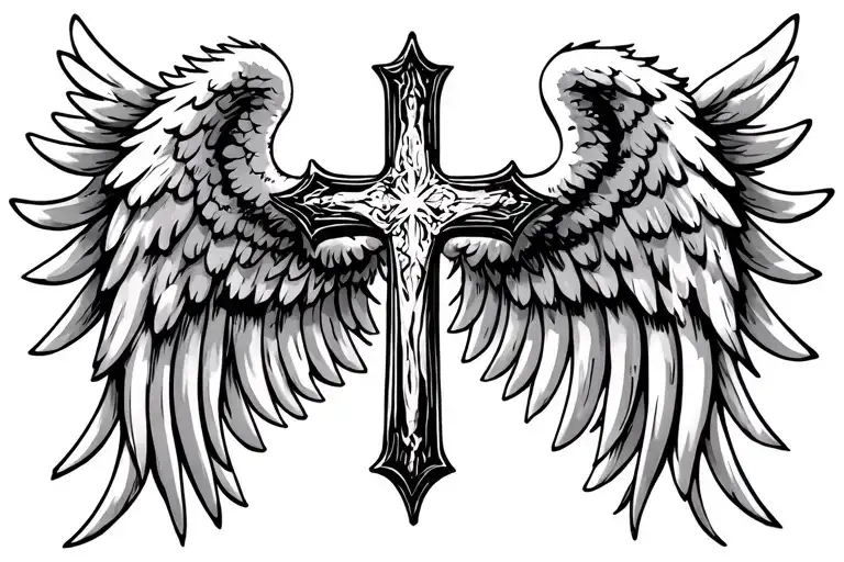 Cross With Angel Wings On Side