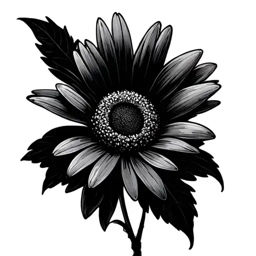 Black And Grey Fine Line Tattoo Design Focused On Daisy With Minimal Foliage And A Small Cardinal