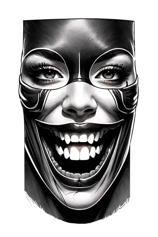 Masked Woman Half Face Showing Teeth Head Only