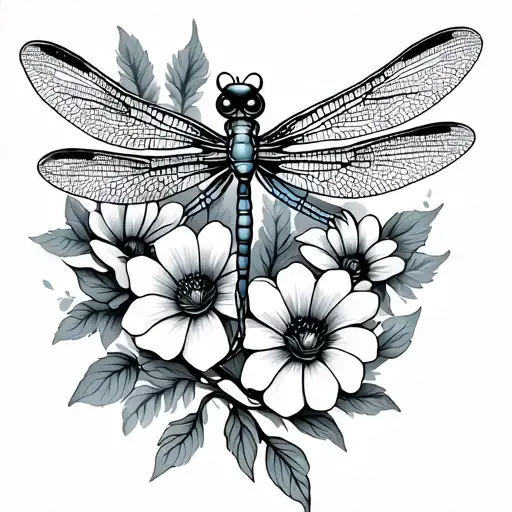 Dragonfly With Flowers Growing