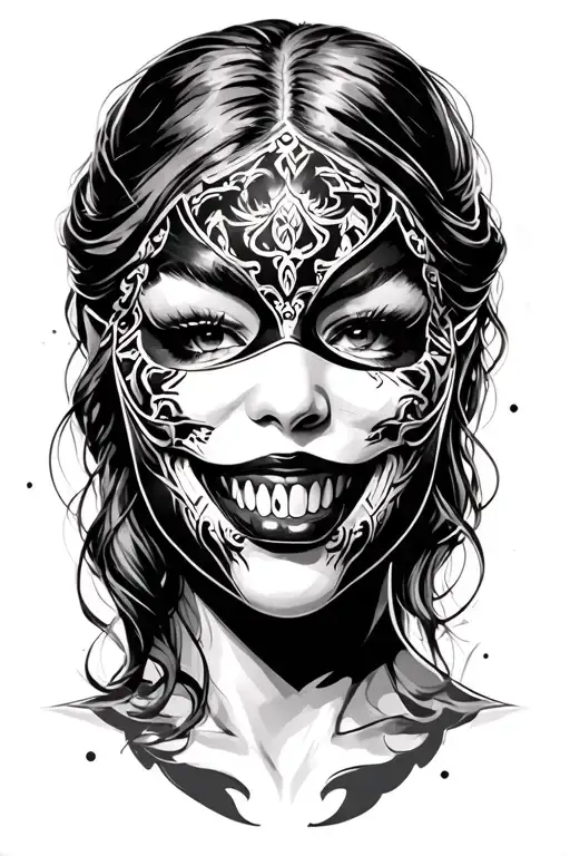 Hot Masked Woman Half Face Showing Teeth Head Only