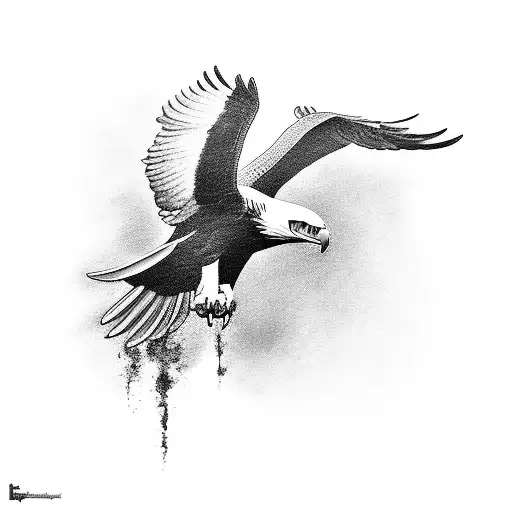 An Elegant Black-grey Tattoo Of A Soaring Eagle With Its Wings Spread Across The Shin