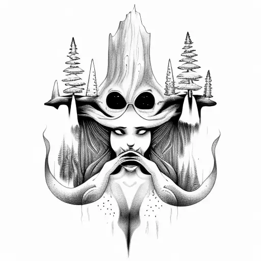 Womans Face In A Forest And Waterfall Coming Out Of Her Mouth