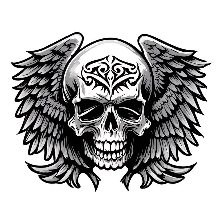 Skulls Woth Mouth Open With Wings And Pattern On Top