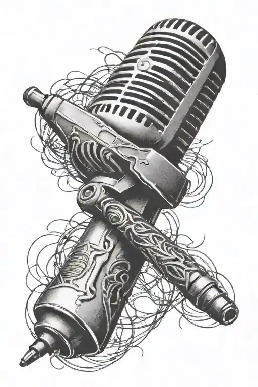 Microphone Attached To A Knife By The Cord Connected