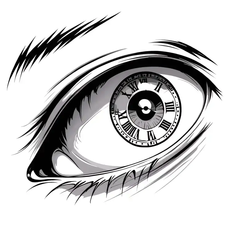 Mans Right Eye With A Clock With Roman Numbers In The Pupill