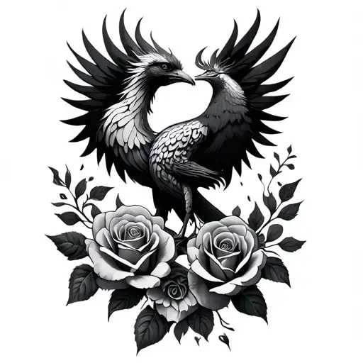 Phoenix And Roses Entwined