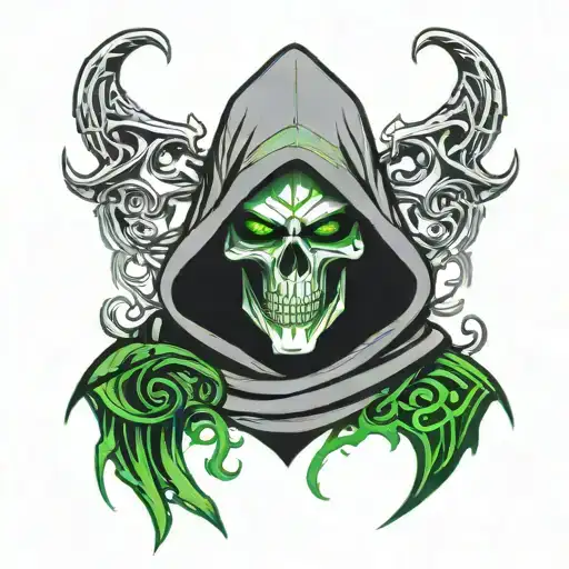 Black Tribal Grim Reaper With Glowing Green Eyes Neck